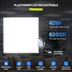 EUROPALAMP Dalle LED 600x600 40W Lot De 8 Pcs PMMA Blanc Froid 6000k Haute Luminosité - Plusieurs Modèles Disponibles -EUROPALAMP Soldes Magasin 9986631 5