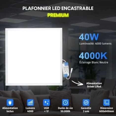 EUROPALAMP Dalle LED 600x600 40W Lot De 8 Pcs Blanc Neutre 4000k Haute Luminosité 2 EUROPALAMP Dalle LED 600x600 40W Lot De 8 Pcs Blanc Neutre 4000k Haute Luminosité – Image 2