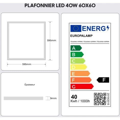 EUROPALAMP Dalle LED 600x600 40W Lot De 8 Pcs Blanc Neutre 4000k Haute Luminosité 4 EUROPALAMP Dalle LED 600x600 40W Lot De 8 Pcs Blanc Neutre 4000k Haute Luminosité – Image 4