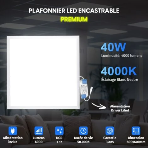 EUROPALAMP Dalle LED 600x600 40W Lot De 8 Pcs Blanc Neutre 4000k Haute Luminosité 5 EUROPALAMP Dalle LED 600x600 40W Lot De 8 Pcs Blanc Neutre 4000k Haute Luminosité – Image 5